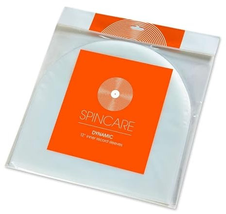 SPINCARE 100x 33 Giri Buste Interne Antistatiche per Copertine di Dischi LP in Vinile | Dynamic 12 Pollici 50 Micron Fondo Arrotondato Maniche | Sostituire i Vecchi Sacchetti di Carta