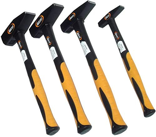 Big Leaf 4-tlg. Hammer Set 1000 g, 500 g, 200 g, 100 g Schlosserhammer DIN 1041 Fiberglas-Stiel und Antivibrationsgriff aus Elastomer