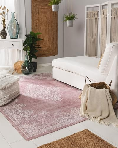 benuta Pop Teppich Laury - Rosa 80x150 cm - Kunstfaser - Rechteckig & im Style: Vintage - Pflegeleicht für Wohnzimmer Schlafzimmer