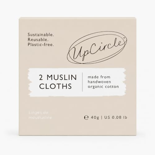 UPCIRCLE Organic Muslin Cloths (2pcs) Certified Organic – Removes Make Up - Double-Layered and Eco Friendly - for All Skin Types