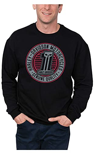 Harley-Davidson mäns strimlad #1 skalle pullover fleecetröja, svart, Svart, XL