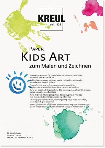 Kreul 27501 - Paper Kids Art zum Malen und Zeichnen, DIN A4, 20 Blatt, Kinderkünstlerpapier, naturweiß, glatte Oberfläche, geeignet für Fingerfarben, Bastelfarben und -stifte