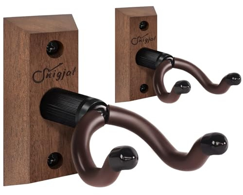SNIGJAT Ukulele Wall Mount 2 Pack, Black Walnut Wood Ukulele Hanger Wall Hook Holder Stand with Screws, Ukulele Wall Mount Hanger for Mandolin, Banjo, Concert, Pineapple, Soprano, Tenor, Baritone