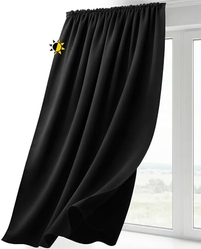 BEAUTEX Cortina opaca con cinta fruncidora en U, Cortina Blackout opaca oscurecedora, tamaño y color a elegir (ancho: 140 cm, altura: 145 cm, negro)