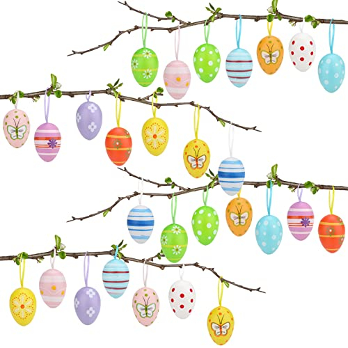 Ostereier Deko, 28 Stück Osterei-Ornament, Buntes Kunststoff-Osterei-Dekor, Osterbaum, Hängendes Ornament, Ei, Zuhause, Schule, Büro, Party, Osterdekoration