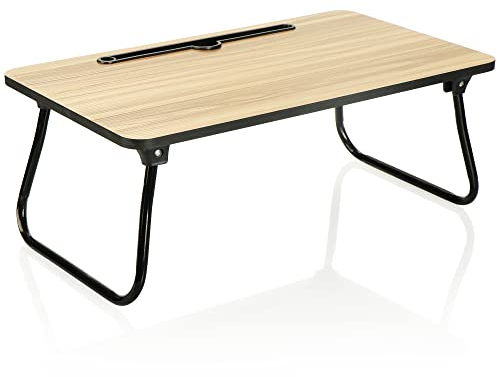 COM-FOUR® Mesa de Servicio de Cama Moderna - Mesa de Cama Plegable con Soporte para Tableta - Bandeja de Cama (1 Pieza - marrón)