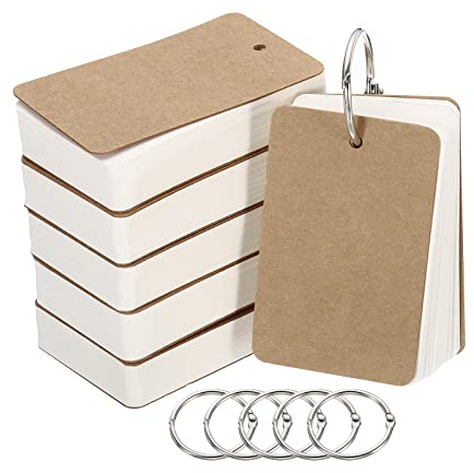 PATIKIL 3.5 x 2 Blank Flash Cards with Rings, 300 Pack Study Cards Index Cards Note Card Pre Hole Punched for Learning, White