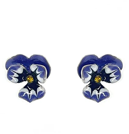 Handmade Pansy Flower Earrings for Women, Girls, Stainless Steel, No Gemstone