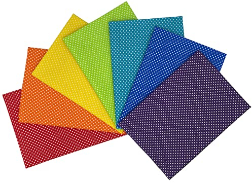 Jukway 7 Stück Baumwollstoff 50 x 50 CM Buntes Stoffpakete Punkte Muster Patchwork Stoffe zum Nähen Quilten DIY Dekoration Basteln Handwerken, Reine Baumwolle Stoff gepunktete Designs (Regenbogen)