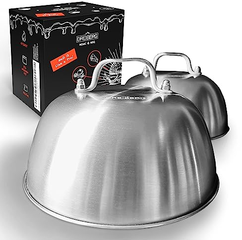 DREIBERG® Burger Bell Set of 2 - Stainless Steel Melting Bell for Cheeseburgers, Melting and Cover for Barbecue, Teppanyaki etc