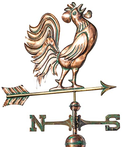 Linneborn Metallwaren GmbH Kupferwetterhahn mit buschigen Schwanzfedern aus poliertem Kupfer, Motivgröße: 62 x 52 cm, zusätlich mit Windrose (Buchstabenhöhe 8,5 cm) und 2 Kupferkugeln