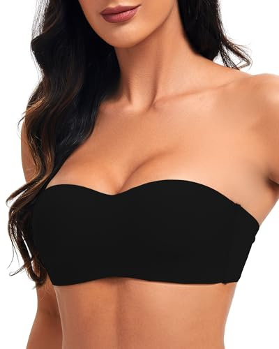 Prontiaduscire Reggiseno a Fascia Senza Spalline Donna Minimizer Reggiseno Invisibile - Donna t Shirt Reggiseni Senza Ferretto e Imbottito - 122R1 Nero XS 32/70