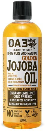 OA3 Organic Jojoba Oil – 100% Pure & Natural – Premium Carrier Oil for Hair, Face, and Body – Deeply Moisturizing & Anti-Aging – Cold-Pressed & Hexane-Free - 500ml