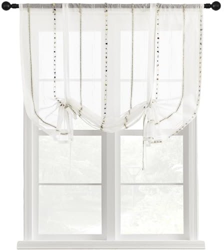 XNSHUN Raffrollo Mit Schlaufen Raffgardinen Gardinen, Küche Bindegardine Scheibengardine, Voile Transparentes Bändchenrollo, Für Schlafzimmer, Badezimmer, Küche，1er Pack (BxH 140x140cm,Regenbogen)