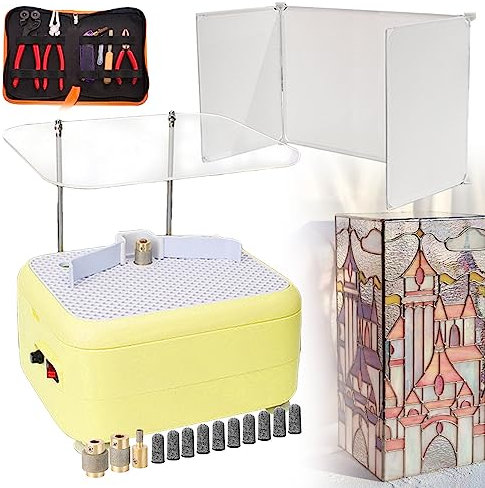 Kit de vidrieras, Mini máquina Amoladora portátil de vidrieras, Amoladora Angular de Vidrio con Agua automática/Superficie de Trabajo Grande/molienda y perforación, Herramienta par