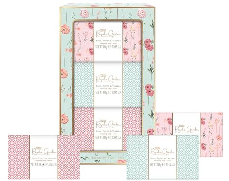 Baylis & Harding Royale Garden Rose, Poppy & Vanilla Luxury Wrapped Soaps Gift Set - Vegan Friendly (Pack of 1)