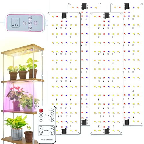 YSRSAI 12V 4Pcs Vollspektrum LED Pflanzenlicht mit Fernbedienung, Seed Start Pflanzenlicht, 316 LED Pflanzenlicht, Indoor Pflanzenwachstumslicht, mit 4/8/12H Timer, 10 Helligkeitsoptionen