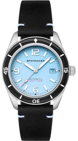 Spinnaker Fleuss SP-5055 - Orologio automatico da uomo, con cinturino in pelle, 43 mm, celeste blu, Fiocchi automatici
