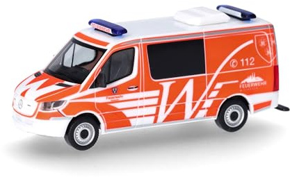 Herpa Modellauto Mercedes-Benz Sprinter '18 Halbbus Feuerwehr Wiesbaden, Miniatur im Maßstab 1:87, Sammlerstück, Made in Germany, Modell aus Kunststoff