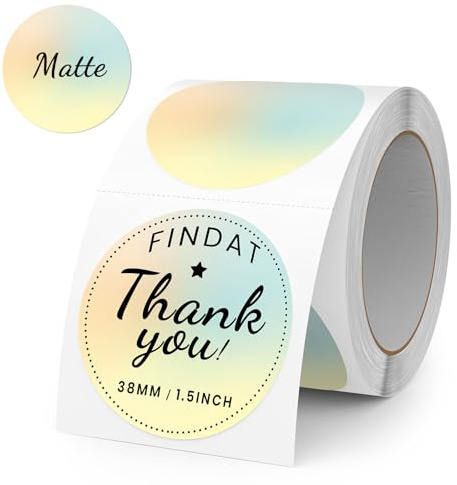 FINDAT 500 Stück Farbverlauf Gelb Thermoetiketten 38 mm Runde Aufkleber | Für DIY, Name, Büro, Schule, Logo & QR-Code. Selbstklebend, Vinyl, Wasserdicht, Beschreibbar, Rolle