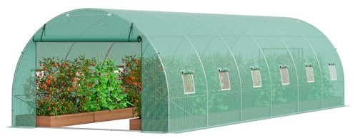 VEVOR Serre Tunnel Jardin, 890x295x198 cm, Tente Abri Plantes avec Cadre en Acier Galvanisé, Couverture en PE Verte, Porte à Glissière Enroulable, 12 Fenêtres, pour Extérieur Cultiver Légumes Fleurs