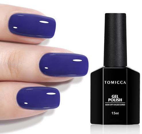 TOMICCA Gel Nail Polish, 15ml Navy Blue UV Nail Varnish, Soak Off UV/LED Dark Blue Gel Polish, High Gloss, Long Lasting & Chip Resistant Nail Art Manicure Pedicure for Salon & Home Use