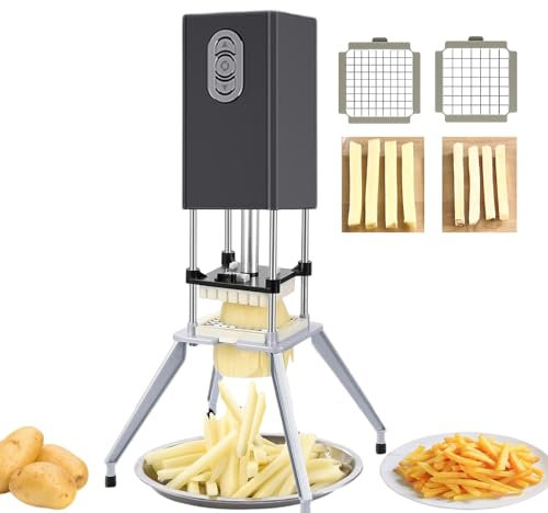 pedenencelia Tagliapatate Elettrico Patatine Fritte,Tagliapatate Verticale Acciaio Inox,con Lame 9 Mm E 12,2 Mm,600 W,Strisce Lunghezza Tagliate in Modo Uniforme,per Patate,Carote,Cetrioli,Black