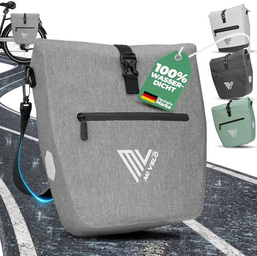 MIVELO 2in1 Fahrradtasche für Gepäckträger - Gepäckträgertasche wasserdicht - Inkl. gepolstertem Laptopfach & Schultergurt - Tasche für Fahrrad I Packtasche 20L (Grau)