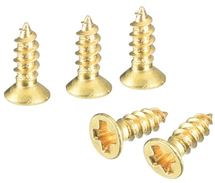 sourcing map Lot de 60 vis à bois en laiton M2 x 6 mm Phillips à tête plate auto-taraudeuse pour charnières de porte, meubles en bois, appareils ménagers
