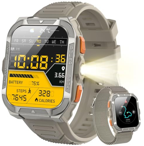 Blackview Smartwatch Herren mit GPS/Kompass/Bluetooth-Anrufe/LED-Beleuchtung/ChatGPT/Übersetzer, Sportuhr mit 100+ Sportmodi-Puls-Schlaf-Schritte-Kalorien-Kilometer-Monitor, Fitnessuhr für Android iOS