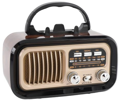 Radio Portable AM ​​FM avec Bluetooth Vintage Rétro à la Manivelle à la Main à la Main à la Main avec USB TF TF TF Carte Support pour Le Camping Extérieur Décor (Black)