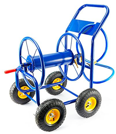 Carrello avvolgitubo da giardino a 4 ruote, carrello avvolgitubo industriale, grande telaio di stoccaggio per tubo dell'acqua con ruota a spinta, adatto per lavaggio auto e giardinaggio