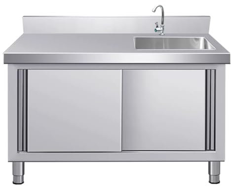 Évier de cuisine à double cuve en acier inoxydable avec robinet, armoire de rangement à usage domestique, 100 x 60 x 80 cm, évier mobile durable avec plate-forme pour service et préparation des
