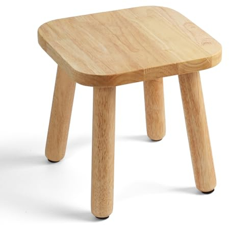 Slirike Solid Wood Step Stool 9.3 - 300lbs Capacity Plant Stand Indoor, Smal Stools to Sit on, Multi-Use Footstool for Bathroom/Bedroom/Kitchen（Natural Color）