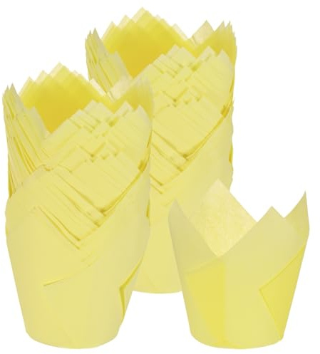 M METERXITY 100-Pack Tulip Cupcake Liners Paper Baking Cups Yellow | Greaseproof, Heat-Resistant, Standard Size, for Wedding Birthday Party Christmas, Cupcake Wrapper