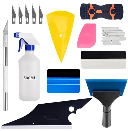 Kit di 19 pellicole per vetri auto, strumenti per avvolgere il vinile con spatola, lame di coltello, flacone spray per la colorazione dei vetri e l'applicazione di pellicola, strumenti professionali