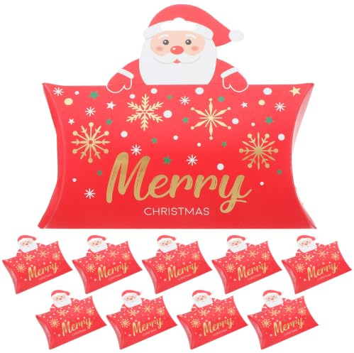 Homoyoyo 10 Stück Weihnachtliche Mini Geschenkboxen mit Weihnachtsmann Faltbare Papier Kissenschachteln für Süßigkeiten und Snacks Praktische Verpackung für Partys Hochzeit und Festtage