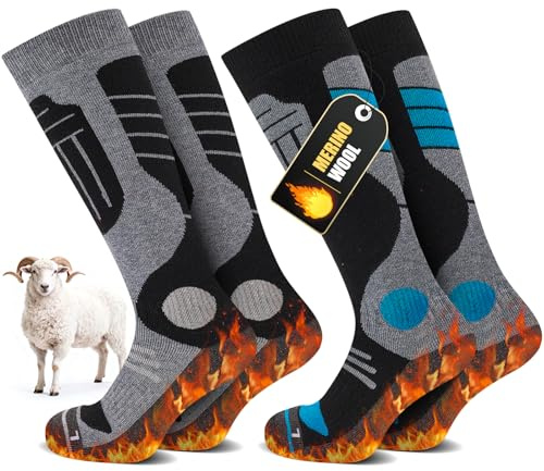 SukModen Merino Skisocken Damen Herren, 2 Paar, Thermo Winter