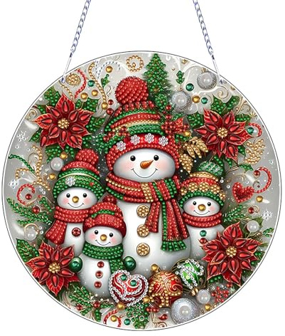 Diamond Painting Weihnachten Diamond Painting Fensterbilder Weihnachtsdeko Bild Diamant Malerei Weihnachts Schneemann Anhänger Diamantmalerei Türkranz Für Weihnachten Basteln Fensterdeko Hängend (B)