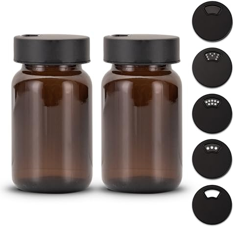 Koffs Design 2 Stück Gewürzgläser – Premium Gewürzglas aus Braunglas | Gewürzstreuer Set | Gewürzdosen mit Deckel und UV-Schutz | Gewürzbehälter mit Edelstahl-Streudeckel, 150ml