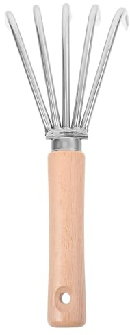 BIUDECO Râteau de Jardin Japonais à Main Acier Inoxydable Petit Râteau Désherbeur avec Manche Bois Outil Compact pour Retourner la Terre et Peigner