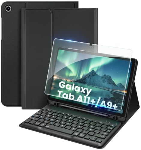 EasyAcc Funda con Teclado para Samsung Galaxy Tab A11 Plus / A9 Plus de 11 | Funda con [Español] Extraíble Teclado Bluetooth para 11 2025/2023 con Protector de Pantalla, Soporte para Lápiz, Negro