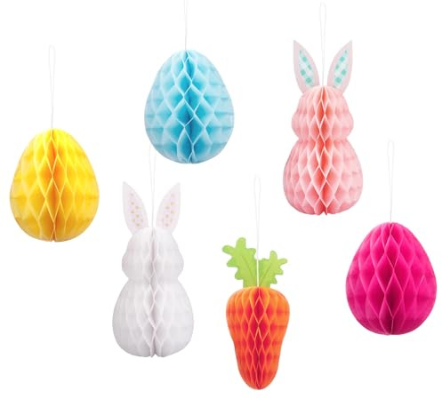 12Pcs Easter Hanging Decorations Easter Eggs Rabbit Honeycomb Ball Pendant Hanging Bunny Ornament for Easter Home Tree Decor Party Favors