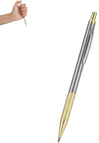 Jwthee Scribe Tool, Tungsten Steel Tip Scriber, Retractable Cutting Lettering Pen Metal Engraver Glass Cutting Tool for Glass and Ceramic Plate, 5.7inch (Gold)