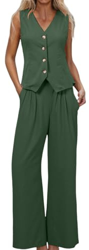 Traje de Pantalón para Mujer Chaleco sin Mangas y Camisa Conjunto Elegante de Vestir Casual y Oficina