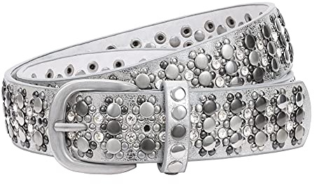 JasGood Damen Nieten Gürtel Funkelnden Strass Nieten Western Ledergürtel für Jeans Hosen