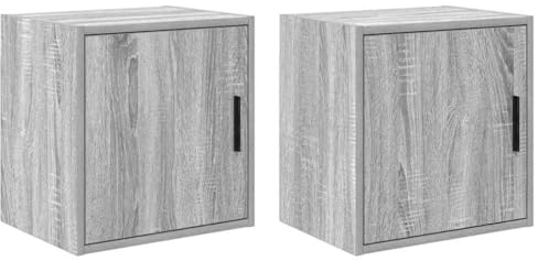 HGNFREF Garagenwandschrank 2er Set Grau Sonoma Holzwerkstoff, Wandschrank mit Tür und Fach für Werkzeug-Aufbewahrung, platzsparender Schrank für Garage, Werkstatt, Keller, Büro,