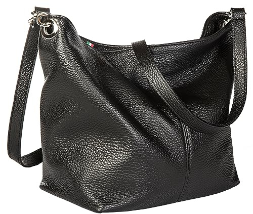 LIATALIA - ADAL - Élégant sac à main pour femme en véritable cuir italien - modèle Hobo/Fourre-tout - Noir