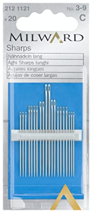 Milward Sharps Agujas de Coser a Mano, Acero, Plateado, Nos.3-9
