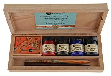 MANUSCRIPT Calligraphy Artist Set (18-Piece Kit) - Calligraphy Gift Set Containing 2x Dip Pen Holders, 4x Acrylic Ink Pots & 12x Hand-Selected Nibs, Perfect for Beginners & Advanced Artists